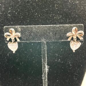 Sterling Silver and CZ Heart and Bow Pierced Earrings